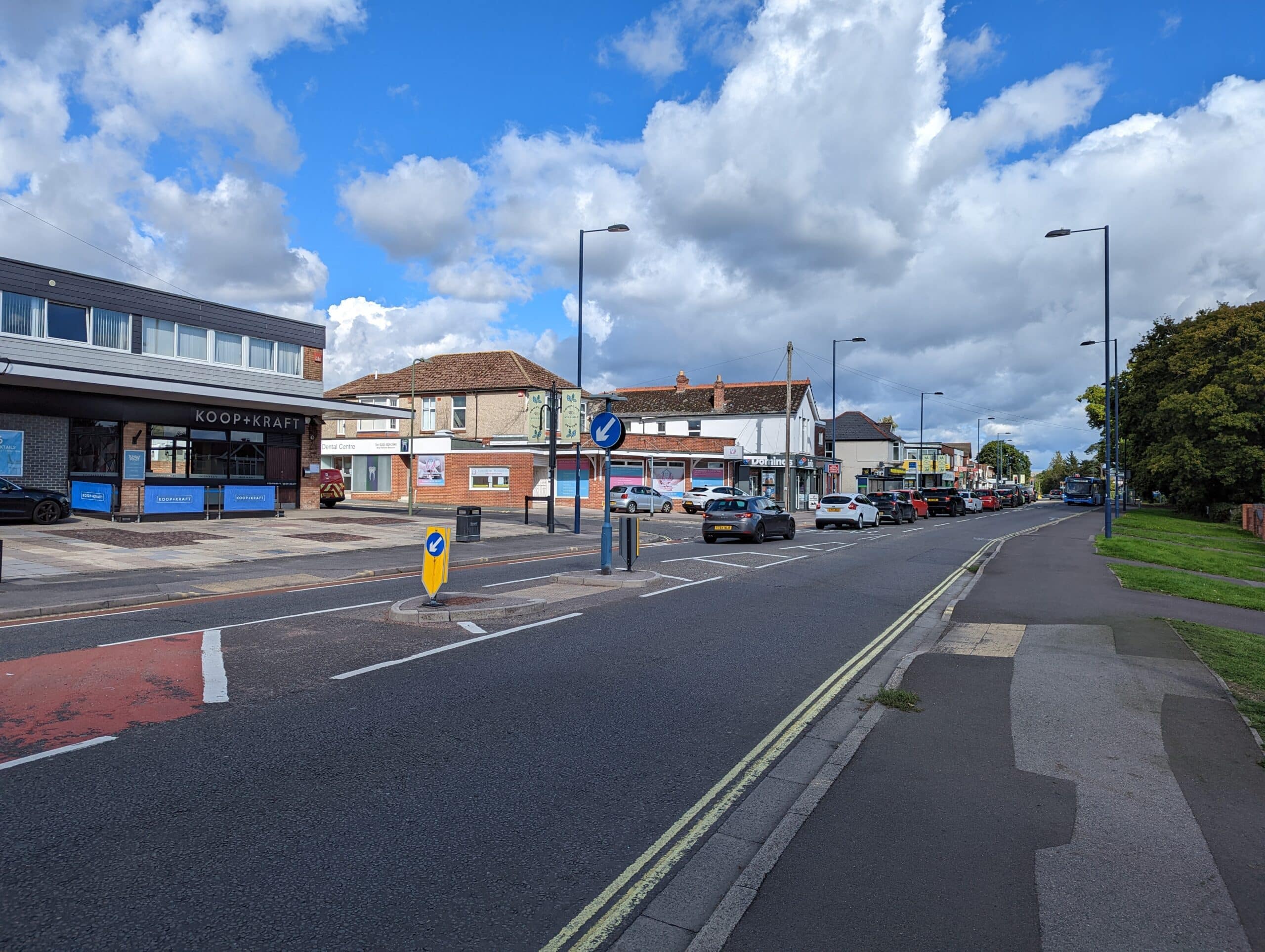 Cars waiting at Cowplain traffic lights